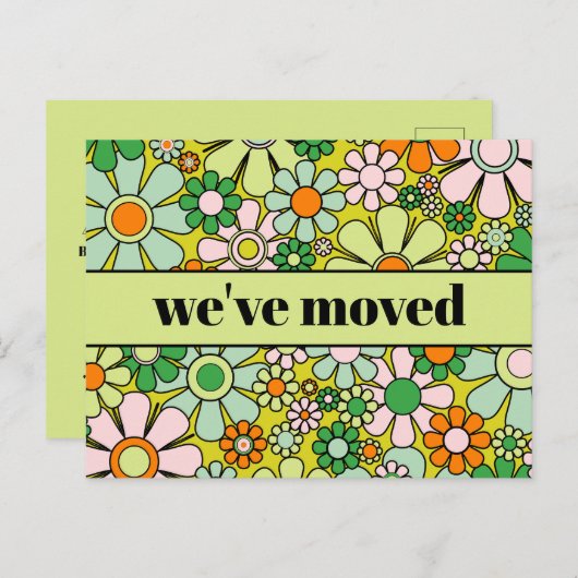 Retro Spring Floral - Nieuw adres / we hebben ons Briefkaart (Voorkant / Achterkant)