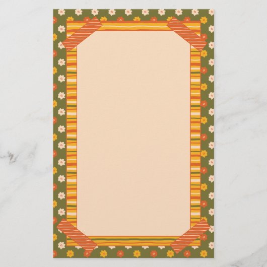 Retro Spring Hand Drawn Faux Washi Floral Vertical Briefpapier (Voorkant)