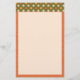 Retro Spring Hand Drawn Floral Striped Vertical Briefpapier