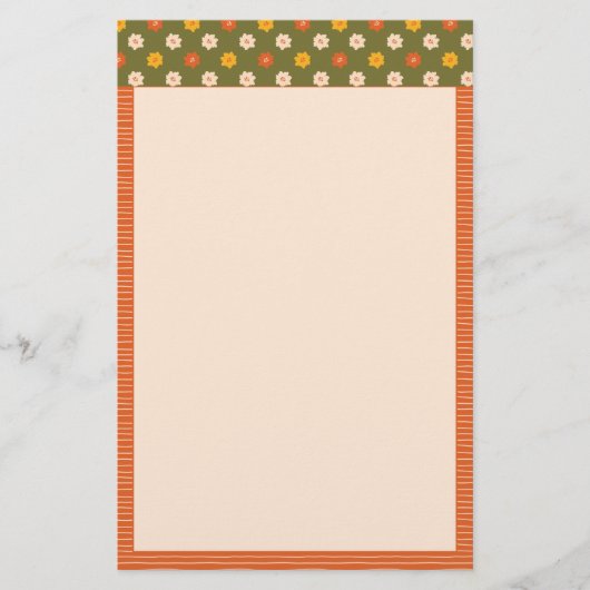 Retro Spring Hand Drawn Floral Striped Vertical Briefpapier (Voorkant)