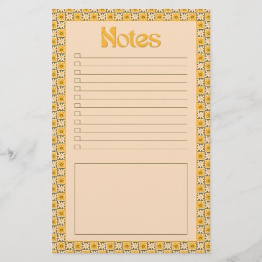Retro Spring Hand Drawn Groovy Floral Check Notes Briefpapier (Voorkant)