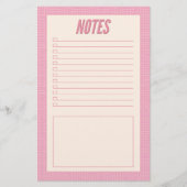 Retro Spring Hand Drawn Pink and White Grid Notes Briefpapier (Voorkant)