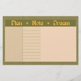 Retro Spring Hand Drawn Plan and Dream Green Grid Briefpapier