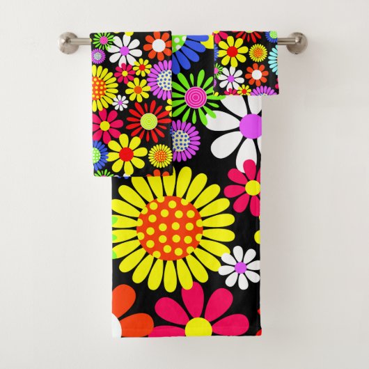 Retro spring hippie flower power bad handdoek (Insitu)