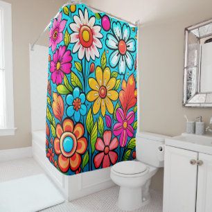 Retro spring hippie flower power douchegordijn