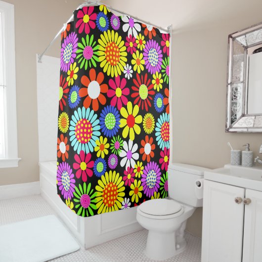 Retro spring hippie flower power douchegordijn (In situ)