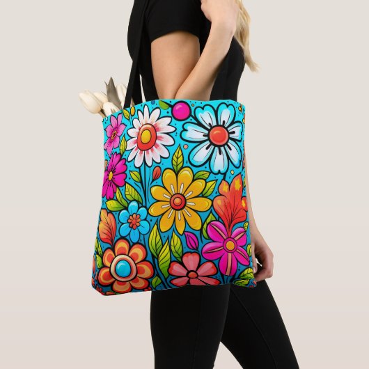 Retro spring hippie flower power draagtas (Dichtbij)