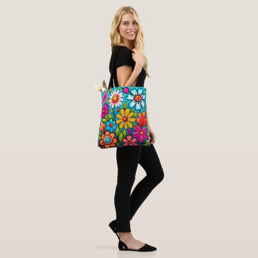 Retro spring hippie flower power draagtas (Op model)