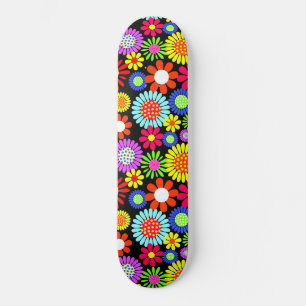 Retro spring hippie flower power skateboard