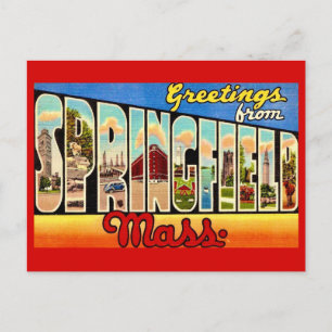 Retro Springfield MA Groet Ansichtkaart Briefkaart