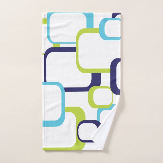 Retro Squares Blue Green White Patroon Bad Handdoek (Handdoek)