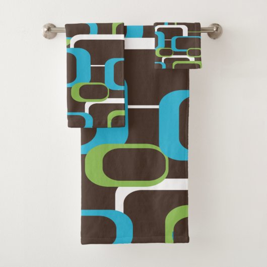 Retro Squares Blue White White Pattern Bad Handdoek (Insitu)