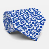 Retro Squares - Donkerblauw op wit Stropdas (Opgerold)