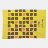 Retro Squares Geel Bruin Aangepaste familienaam Theedoek (Horizontaal)