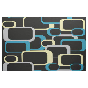 Retro Squares Patroon Blue Gellow Black Stof