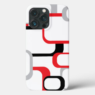 Retro Squares Patroon Red Grey Black White iPhone 13 Pro Hoesje