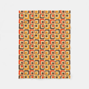 Retro Squares Patroon - Rood, bruin en Oranje Fleece Deken