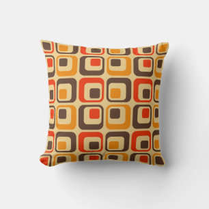Retro Squares Patroon - Rood, bruin en Oranje Kussen