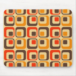 Retro Squares Patroon - Rood, bruin en Oranje Muismat
