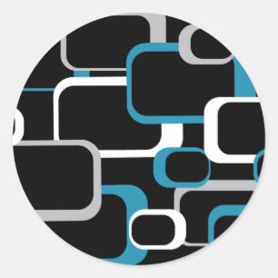 Retro Squares Pattern Blue Grey White Black Ronde Sticker