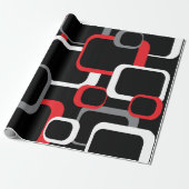 Retro Squares Pattern Red Black White Grey Cadeaupapier (Uitgerold)