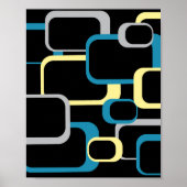 Retro Squares Pattern Yellow Blue Grey Black Poster (Voorkant)
