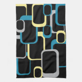 Retro Squares Pattern Yellow Blue Grey Black Theedoek (Verticaal)