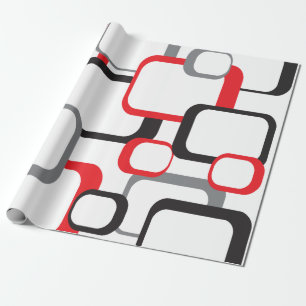 Retro Squares Red Black Grey White Pattern Cadeaupapier