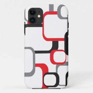 Retro Squares Red Black Grey White Pattern iPhone 11 Hoesje