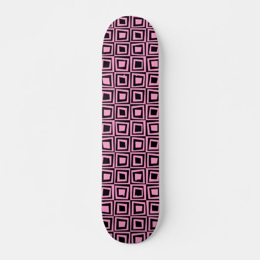 Retro Squares - Roze op zwart Skateboard (Voorkant)