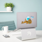 Retro Squares Scooby-Doo neer Sticker (Laptop op bureau)