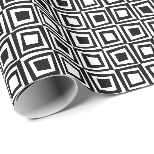 Retro Squares - Zwart op wit Cadeaupapier (Rol Hoek)