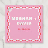 Retro Squiggle Wavy Curve Pink Red Weddenschap Bedankjes Labels (Voorkant)