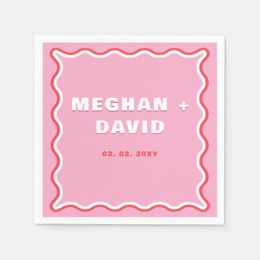 Retro Squiggle Wavy Curve Pink Red Weddenschap Servet (Voorkant)