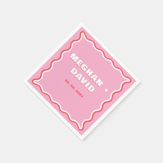 Retro Squiggle Wavy Curve Pink Red Weddenschap Servet (Hoek)