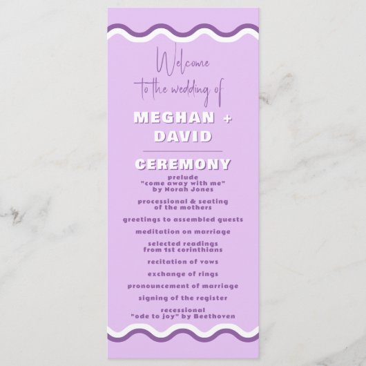 Retro Squiggle Wavy Paars Wedding Programma (Voorkant)