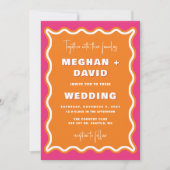 Retro Squiggle Wavy Pink Oranje Photo Weddenschap Kaart (Voorkant)