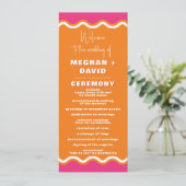 Retro Squiggle Wavy Pink Oranje Weddenschap Programma (Staand voorkant)