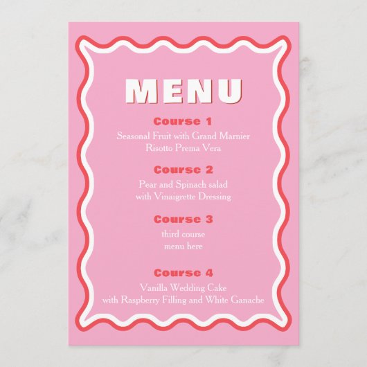 Retro Squiggle Wavy Pink Red Menu Mariage (Devant)
