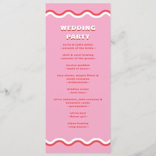Retro Squiggle Wavy Pink Red Weddenschap Programma (Achterkant)