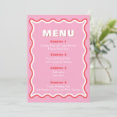Retro Squiggle Wavy Pink Red Weduwmenu Menu (Staand voorkant)