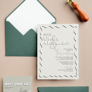 Retro Squiggly Wavy Green Taupe Wedding Kaart