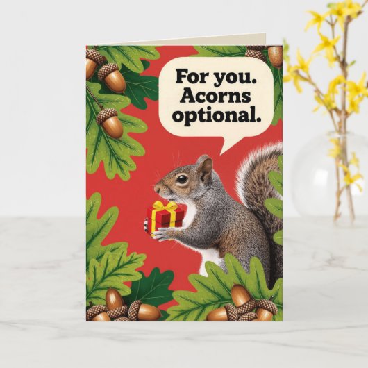 Retro Squirrel with gift parcel greeting Kaart (Gele Bloem)