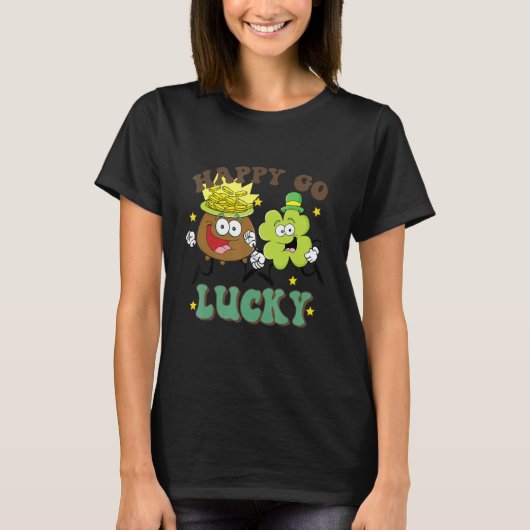Retro St Patrick's Day Happy Go Lucky Pot Of Gold  T-shirt (Voorkant)