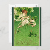 Retro St. Patrick's Day Ierse vrouw en Shamrocks Briefkaart (Voorkant / Achterkant)