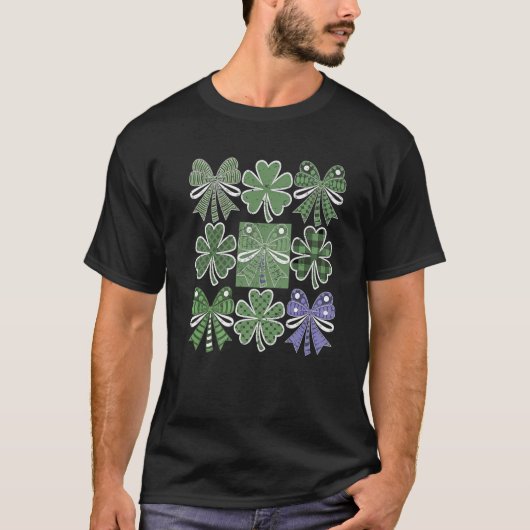 Retro St Patricks Day Lucky Shamrock Coquette Bow T-shirt (Voorkant)