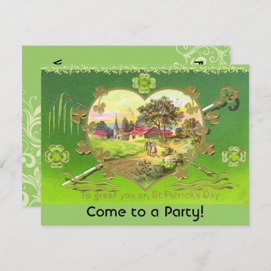 Retro St. Patrick's Day Party Uitnodigingen! Kaart (Voorkant / Achterkant)