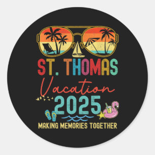 Retro St. Thomas Vakantie 2025 Herinneringen Match Ronde Sticker