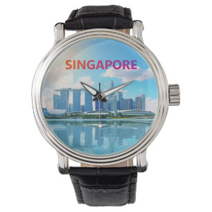 Retro stadsgezicht van Singapore Horloge