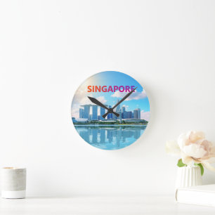 Retro stadsgezicht van Singapore Ronde Klok